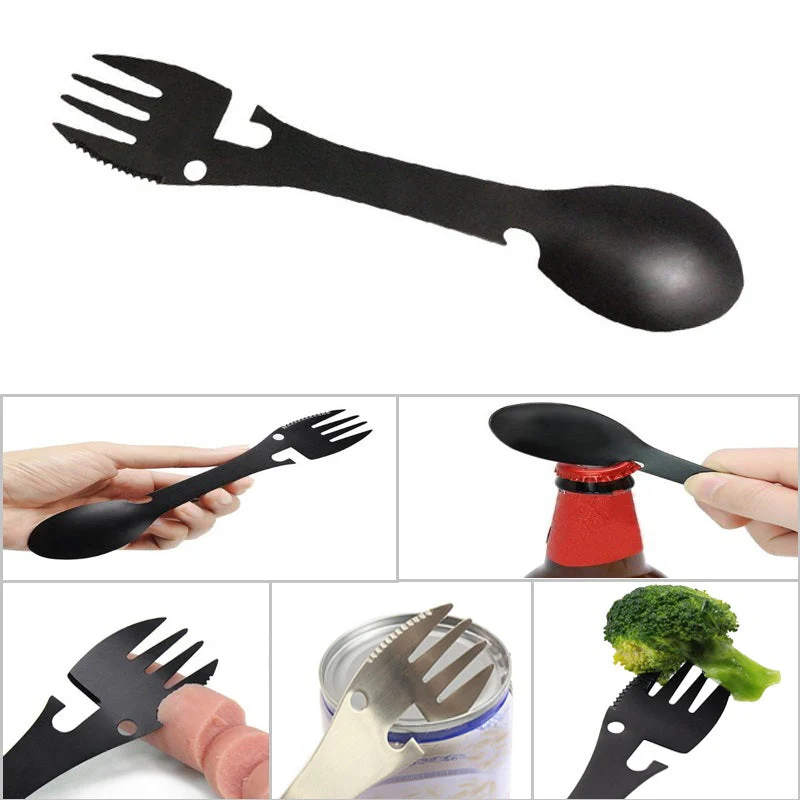 Stainless Steel Multifunctional Bottle Opener Spork - Image 1