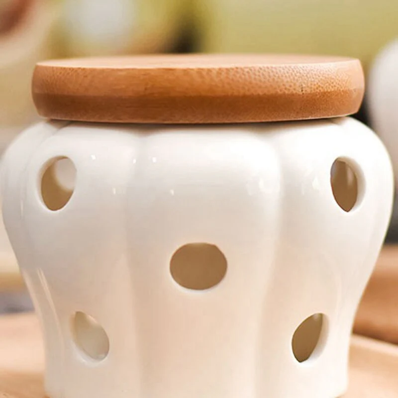 Creative Bamboo Lid Ceramic Storage Can - Image 2