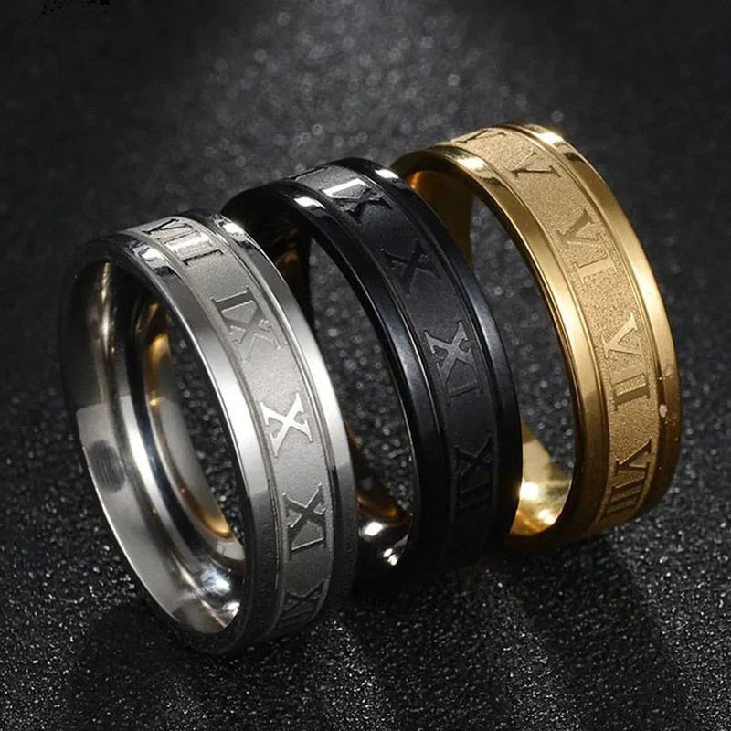 Unisex Luxury Roman Numerals Stainless Steel Rings - Image 1