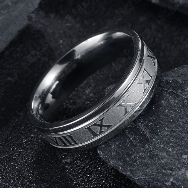 Unisex Luxury Roman Numerals Stainless Steel Rings - Image 3