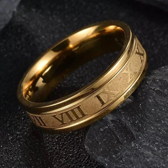 Unisex Luxury Roman Numerals Stainless Steel Rings - Image 2