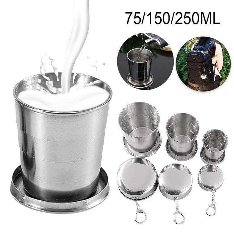 Foldable Portable Stainless Steel Camping Cup With Keychain - Image 3