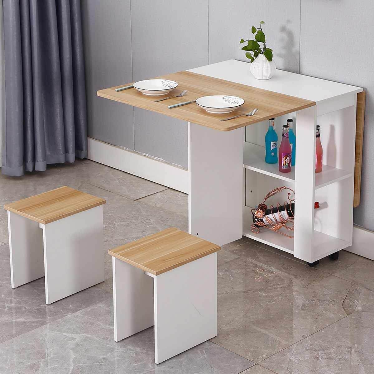 Modern Foldable Wheeled Dining Table Set - Image 2