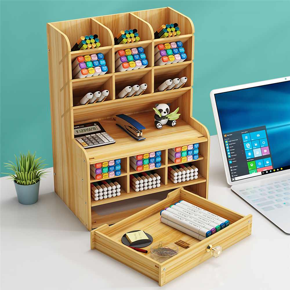 Minimal Wooden Desk Stationery Organizer - Image 2