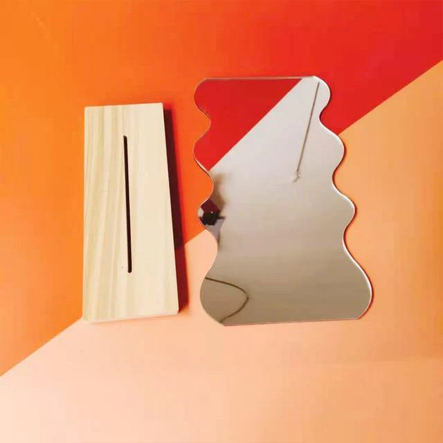 Irregular Korean Style Decorative Make-up Mirror Wooden Base - Image 2