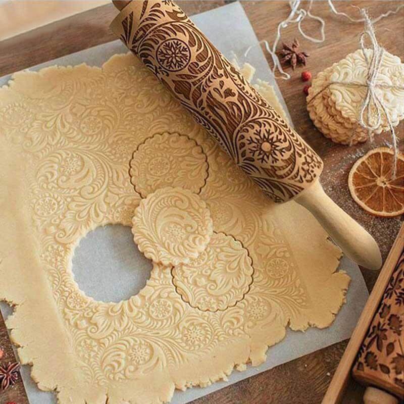 Snowflake Wooden Baking Cookies Roller - Image 2