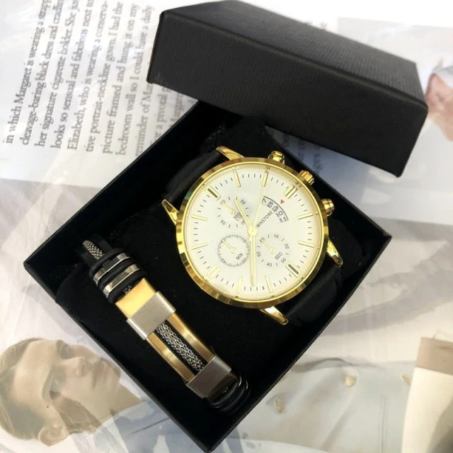 Elegant Watch Leather Bracelet Gift Set - Image 3
