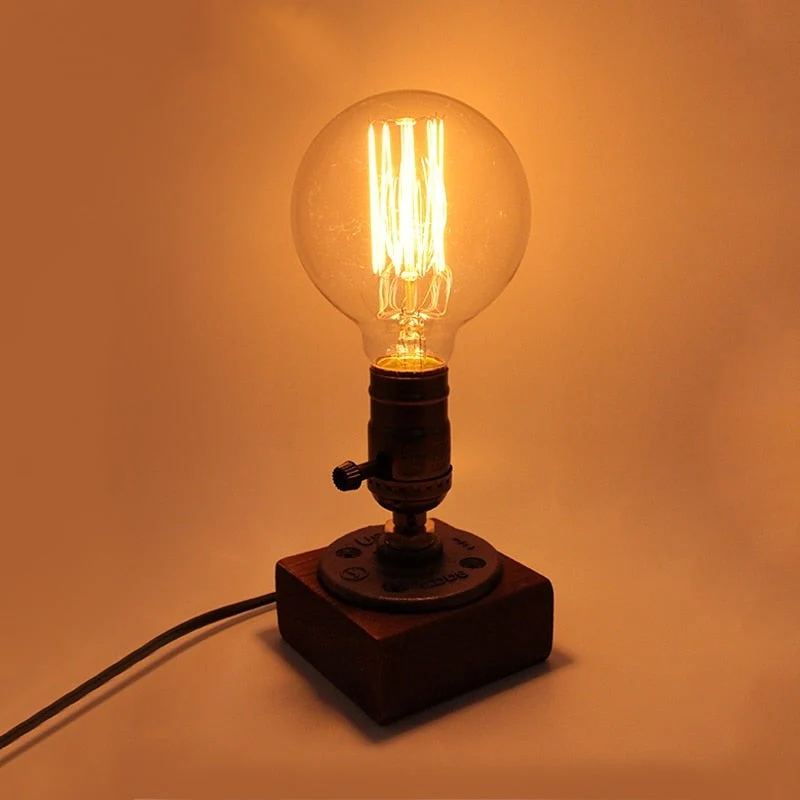 Vintage Industrial Wooden Dimmable Table Lamp - Image 1