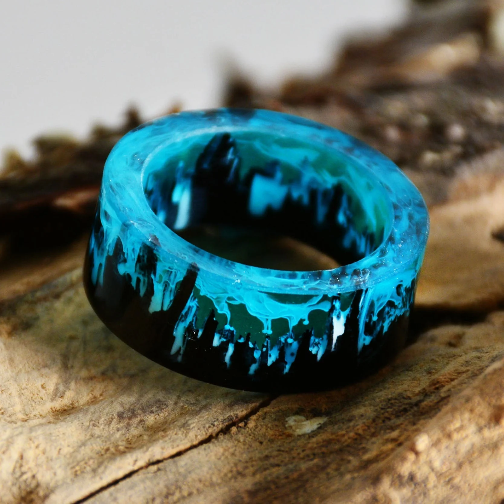 Magical Mountains Wooden Resin Ring - Image 2