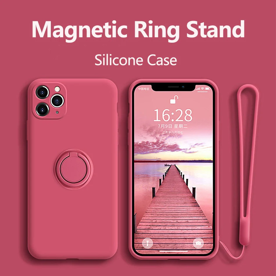 Silicone Case With Magnetic Ring Holder for iPhone - Image 1