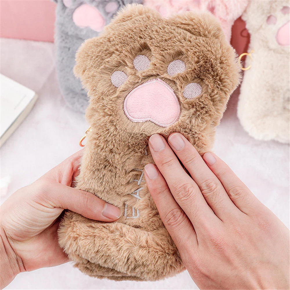 Cute Cat Paw Plush Pencil Bag - Image 2
