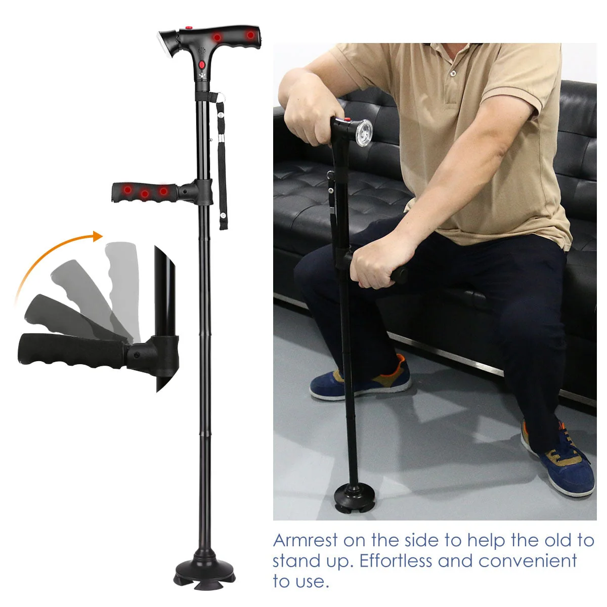 Safety Alarm Walking Telescopic LED Light Cane - Image 2