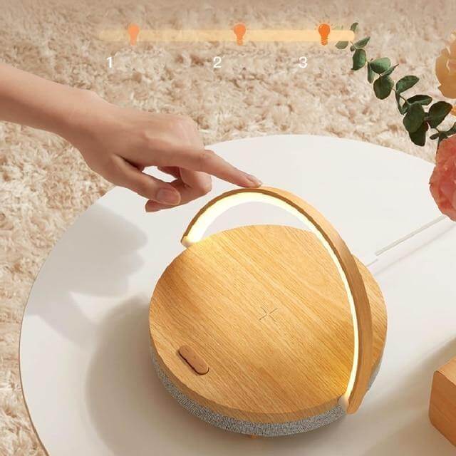 Wooden Base Wireless Charger Speaker Table Lamp - Image 2