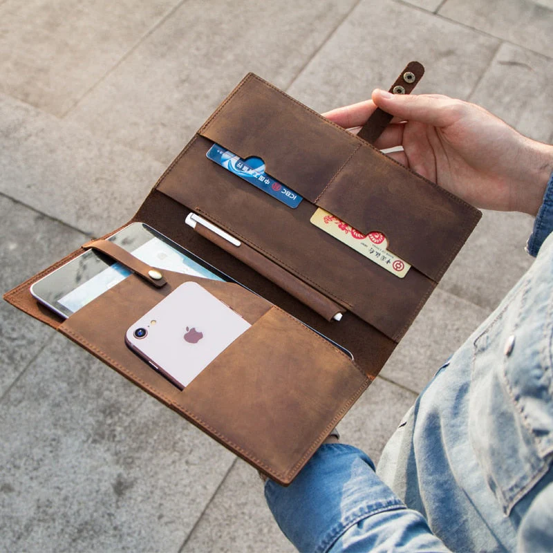 Vintage Leather Travel Passport iPad Wallet - Image 1
