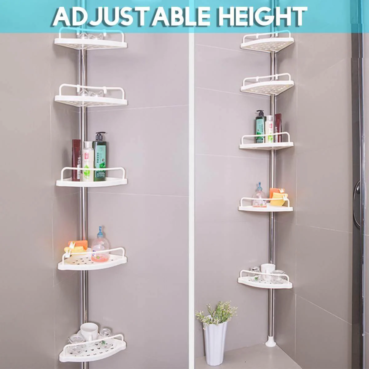 5-Tier Adjustable Stainless Steel Corner Storage Rack - Image 2