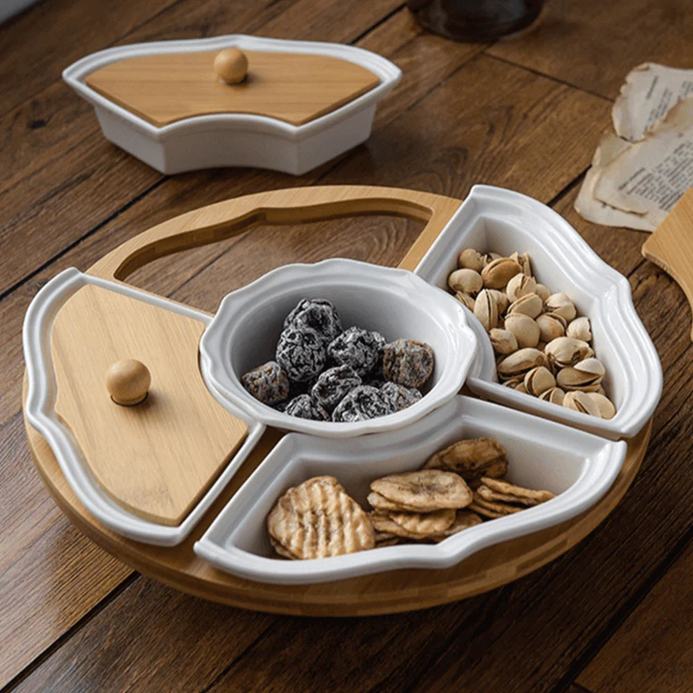 Five Grid Rotating Ceramic Breakfast Platter - Image 2