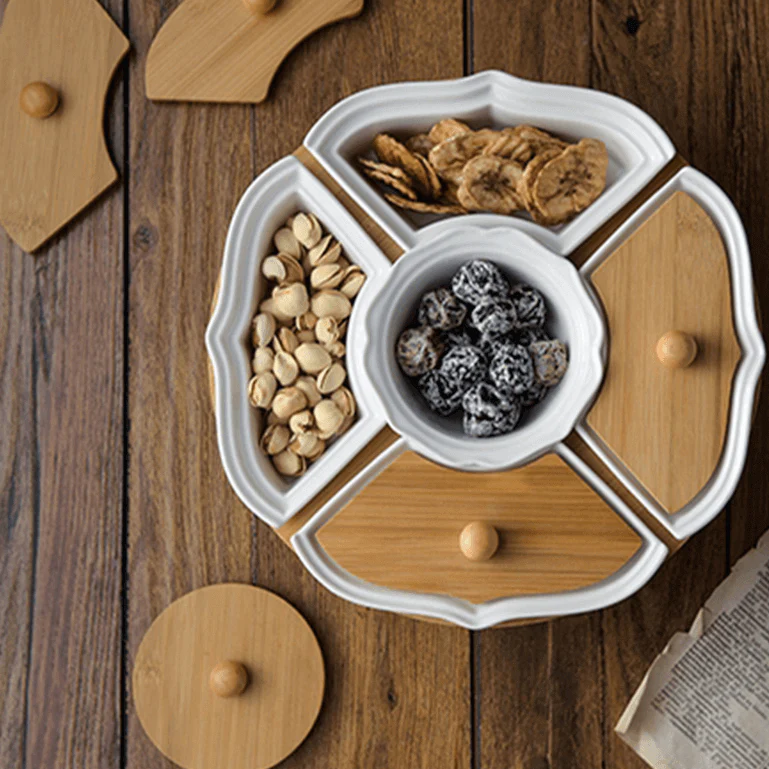 Five Grid Rotating Ceramic Breakfast Platter - Image 3
