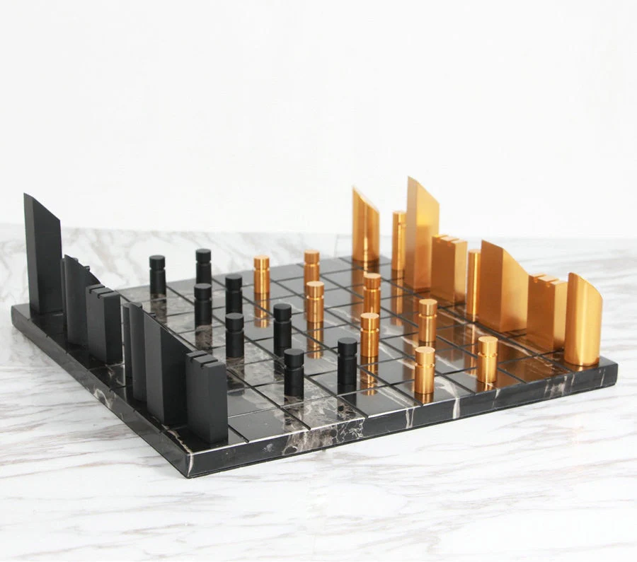 Modern Gold Black Marble Chess Board - Image 2