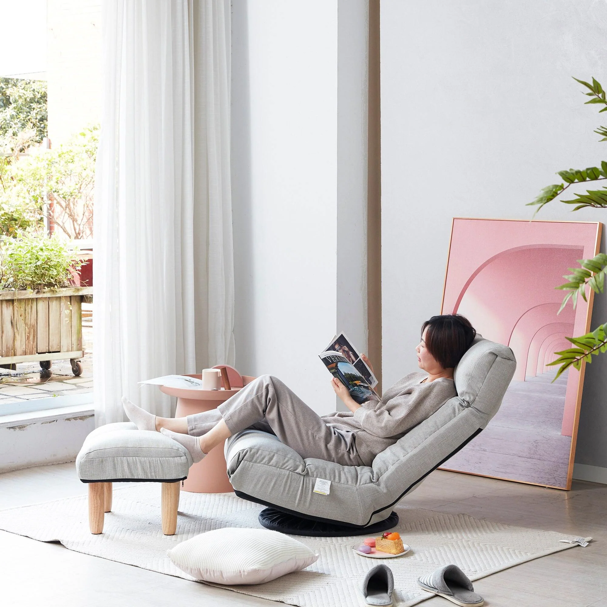 Multi-Functional Reclining Single Floor Chair with Ottoman - Image 2