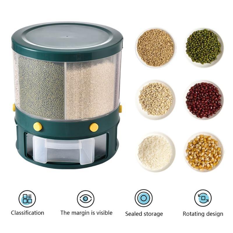 6 Grid Rotating Rice Storage Box Dispenser - Image 2