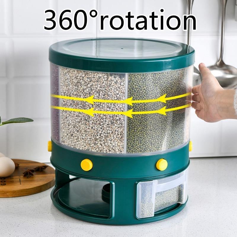 6 Grid Rotating Rice Storage Box Dispenser - Image 3