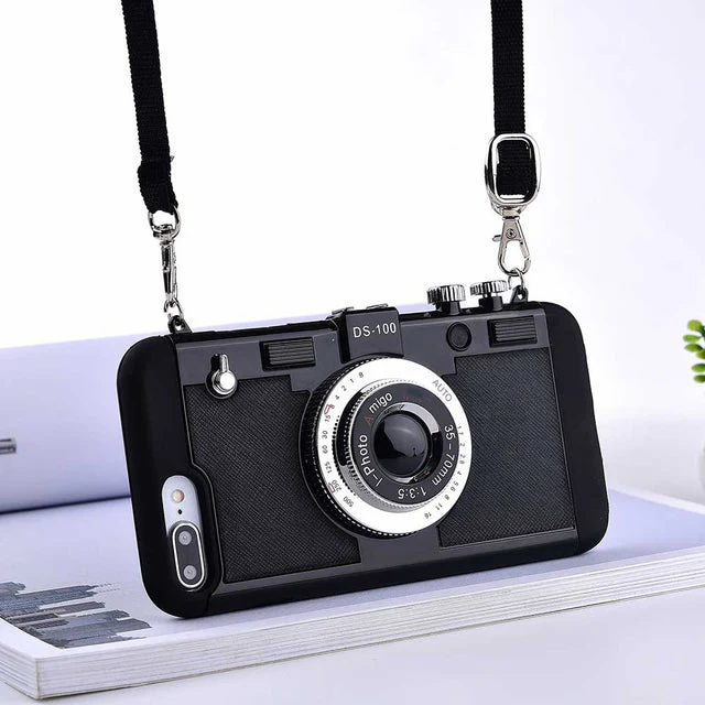 Retro Camera Silicone Iphone Cases With Long Strap Rope - Image 2