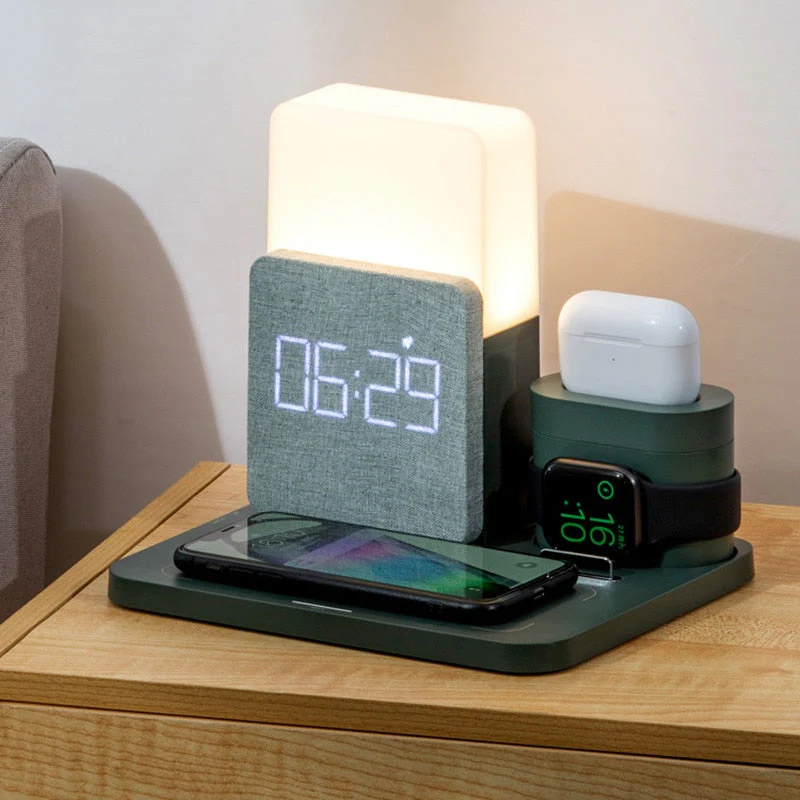 Modern Alarm Clock Wireless Charger Desk Lamp - Image 1