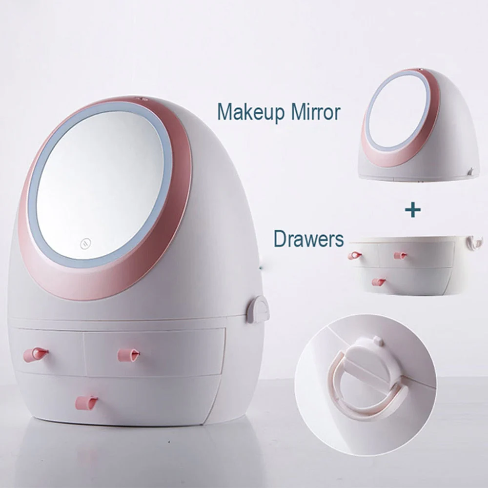 LED Light Mirror Cosmetic Makeup Storage Box - Image 3
