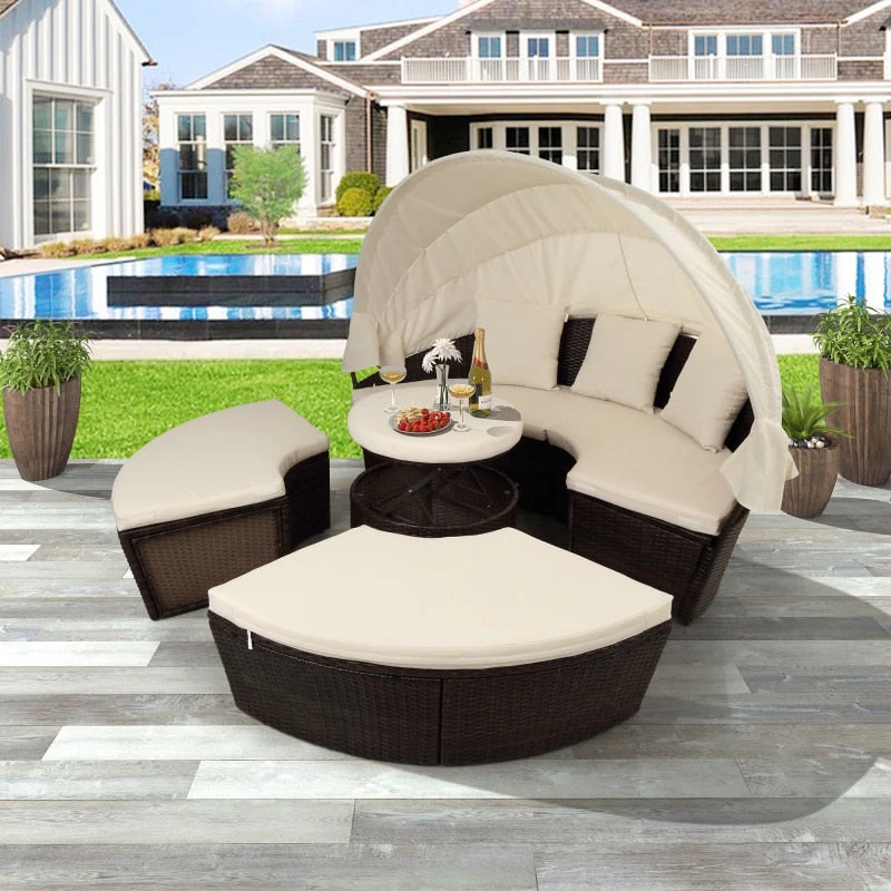 Retractable Sectional Canopy Outdoor Sofa Set - Image 1