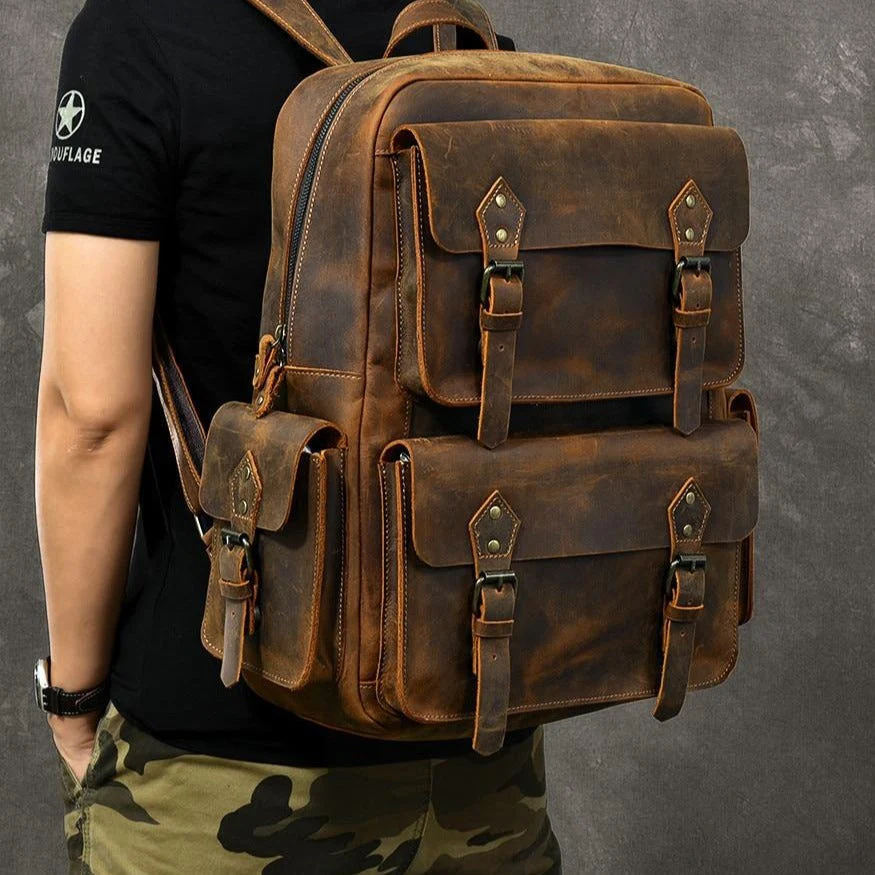 Large Capacity Leather Retro Men’s Outdoor Backpack