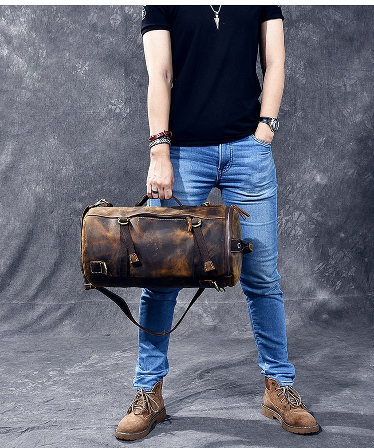 Vintage Leather Shoulder Men's Backpack - Image 2