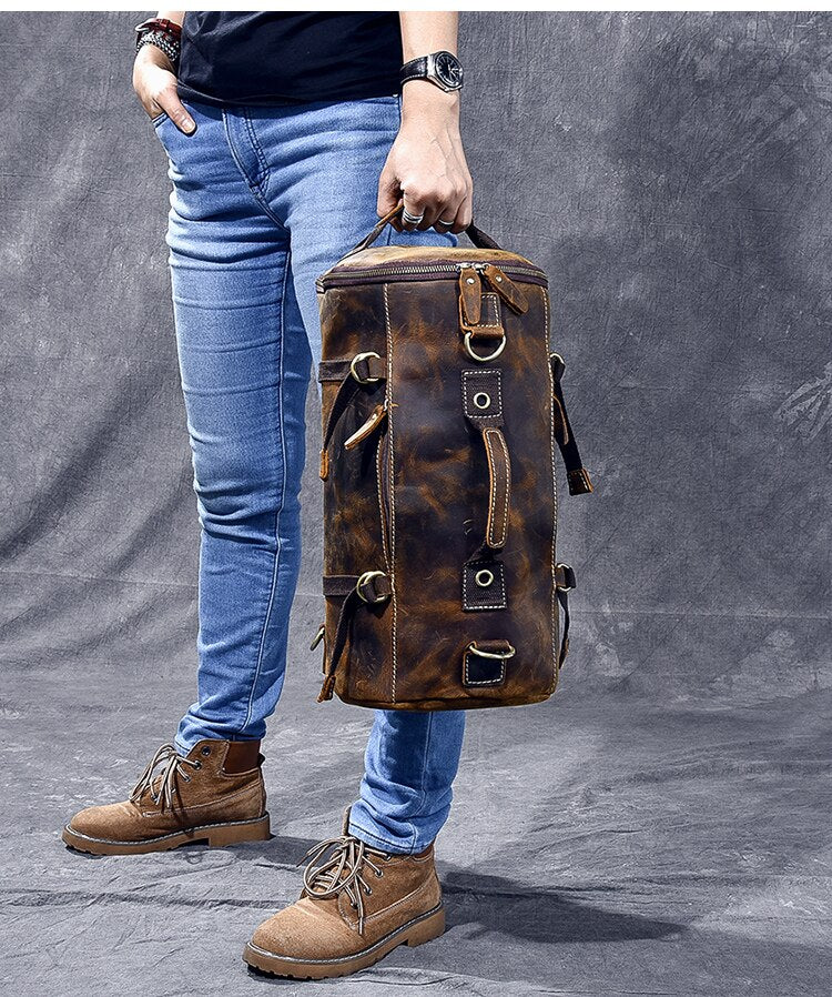 Vintage Leather Shoulder Men's Backpack - Image 3