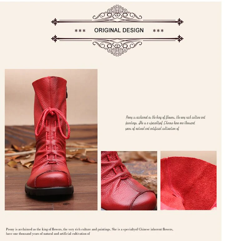 Vintage Look Winter Low Heel Casual Female Short Boots - Image 2