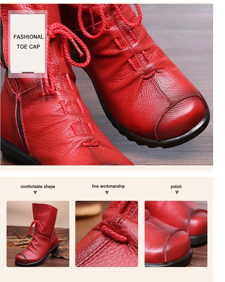 Vintage Look Winter Low Heel Casual Female Short Boots - Image 3