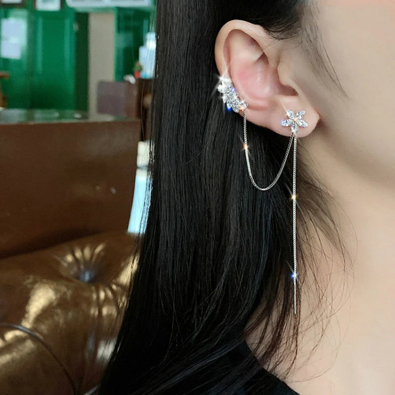 Flower Ear Clip Long Pendant Earring - Image 1