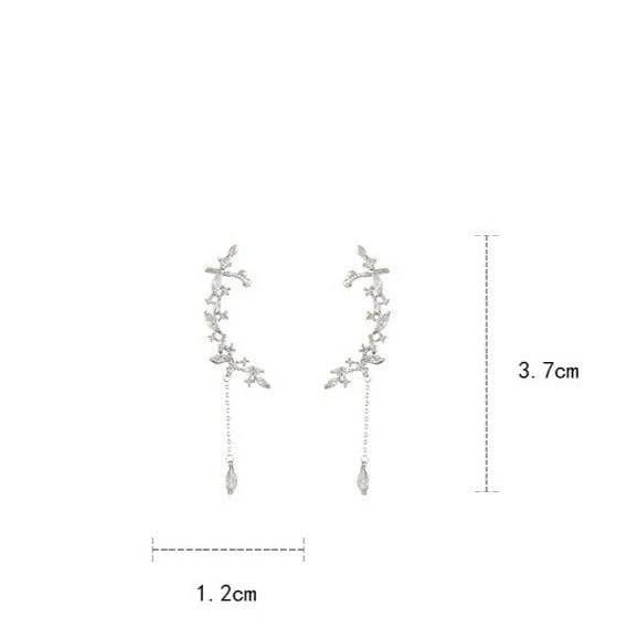 Flower Ear Clip Long Pendant Earring - Image 3