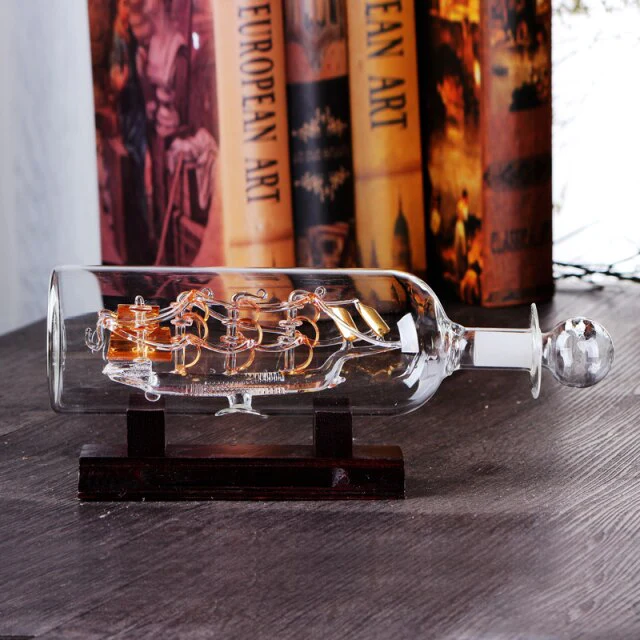 Vintage Ship in a Bottle Glass Boat Home Decor - Image 2