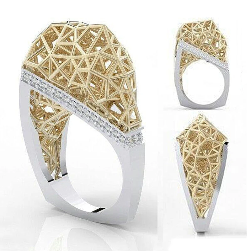 Modern Unique Bird Nest Hollow Network Ring - Image 2