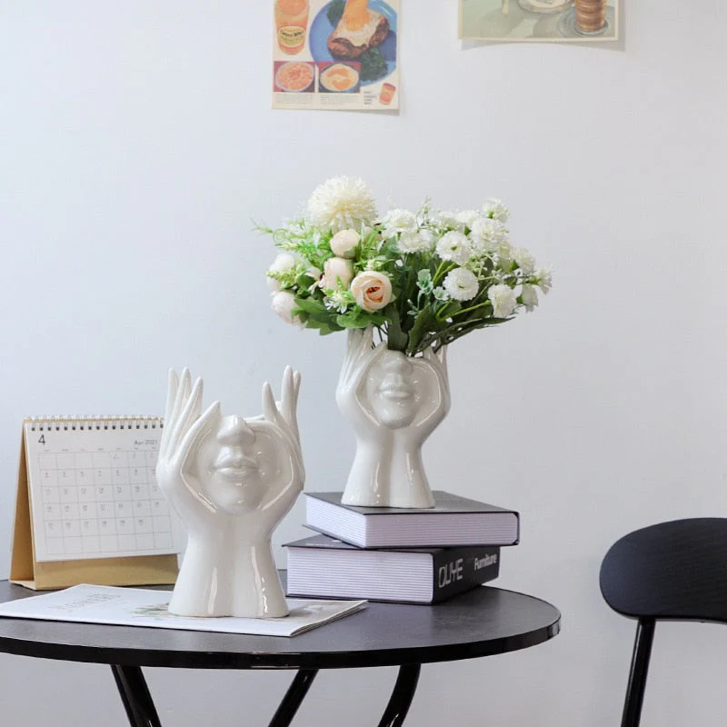 Ceramic Abstract  Human Face Flower Vase - Image 1