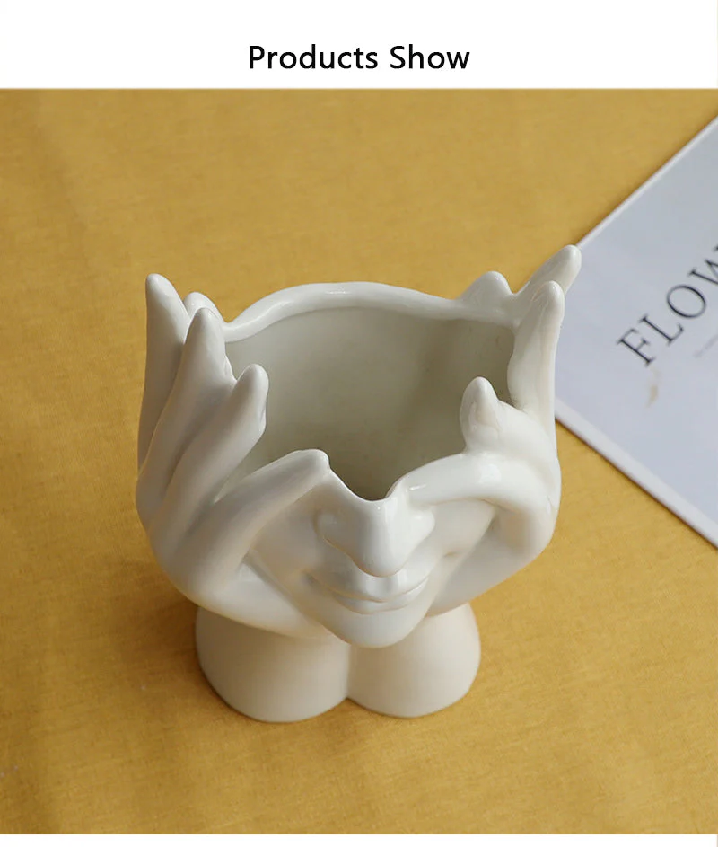 Ceramic Abstract  Human Face Flower Vase - Image 3