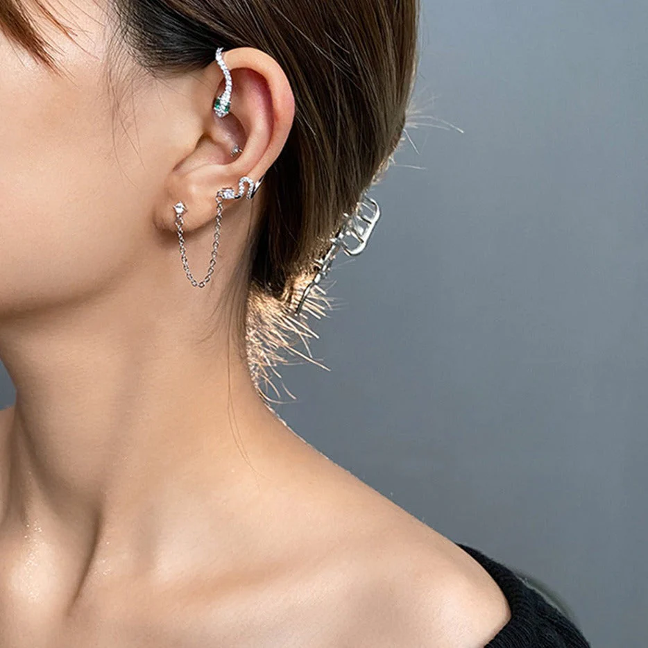 Ear Clip Dangle Snake Hoop Earrings - Image 1