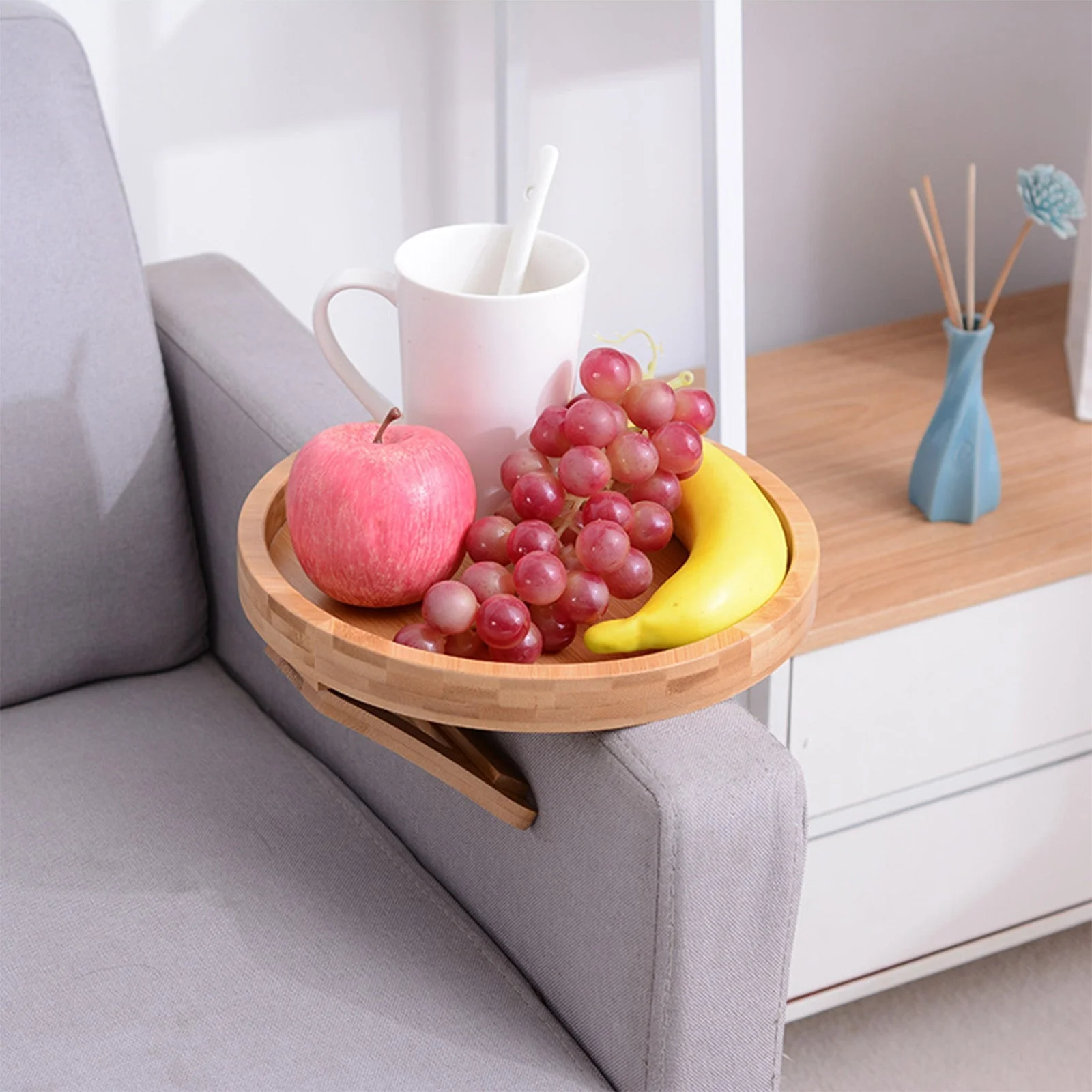 Creative  Clip-On Bamboo Sofa Armrest Tray - Image 1