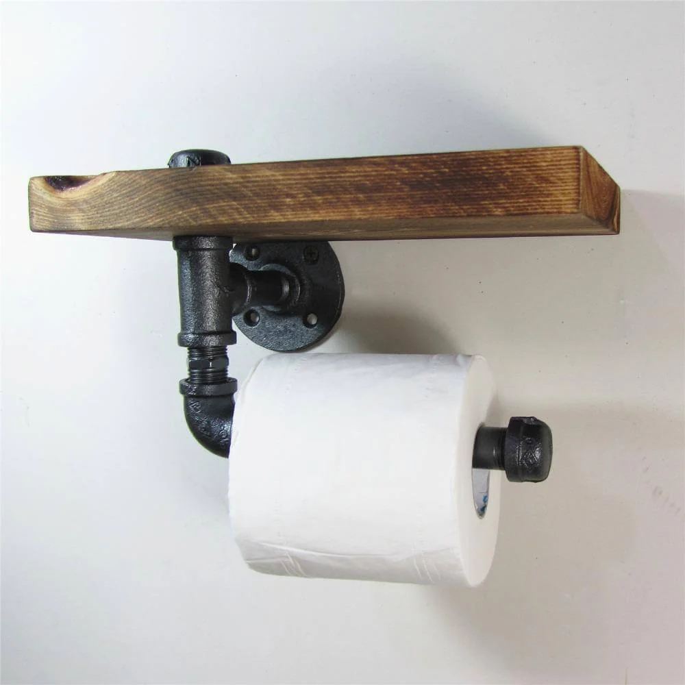 Wooden Urban Industrial Wall Mount Holder  with Roller - Image 2