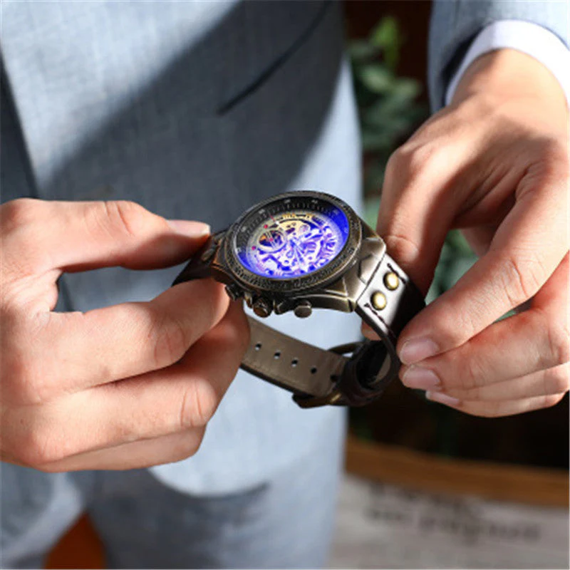 Steampunk Mechanical Retro Leather Men Watches - Image 3