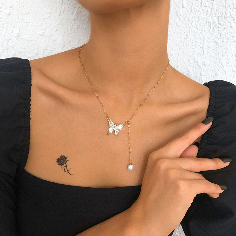 Butterfly Pendant Zircon Necklace - Image 1