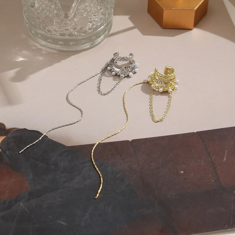 Elegant European No Ear Hole Chain Earrings - Image 2