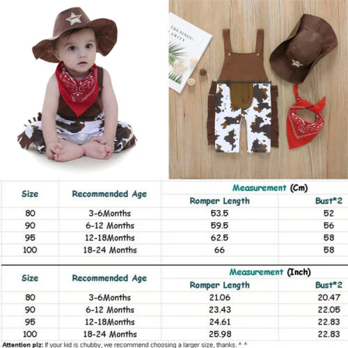 Baby Cowboy Hat+Bodysuit+Scarf Outfit Suit - Image 3