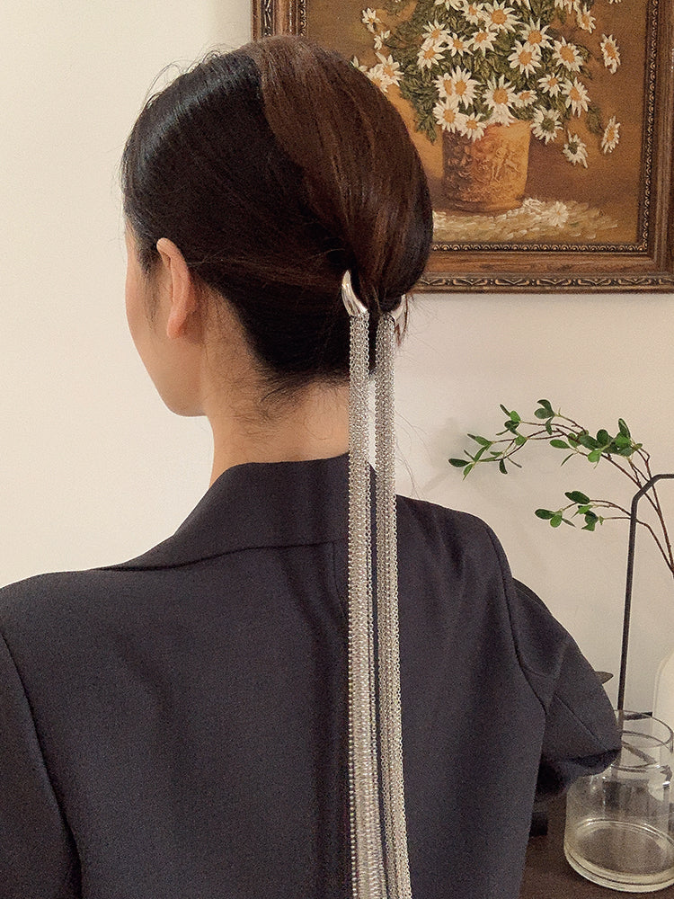 Hyperbole Silver Long Tassel Ponytail Hair Accessory - Image 2
