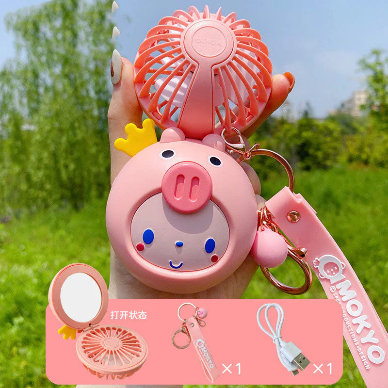 Cartoon USB Charging Fan Makeup Mirror - Image 2