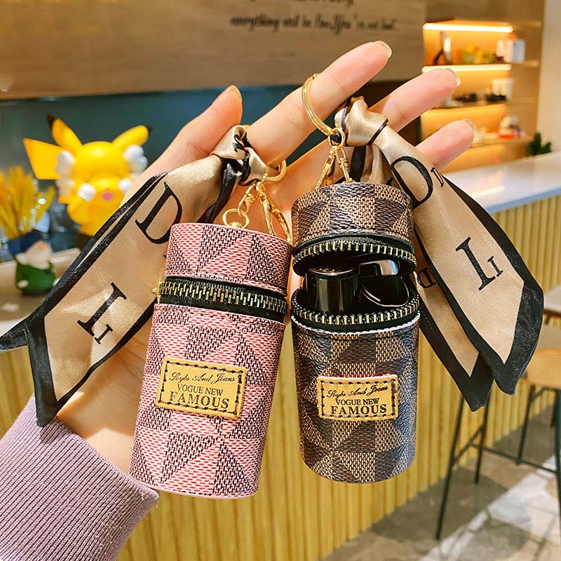 Leather Luxury Mini Lipstick Bag Keychain - Image 3